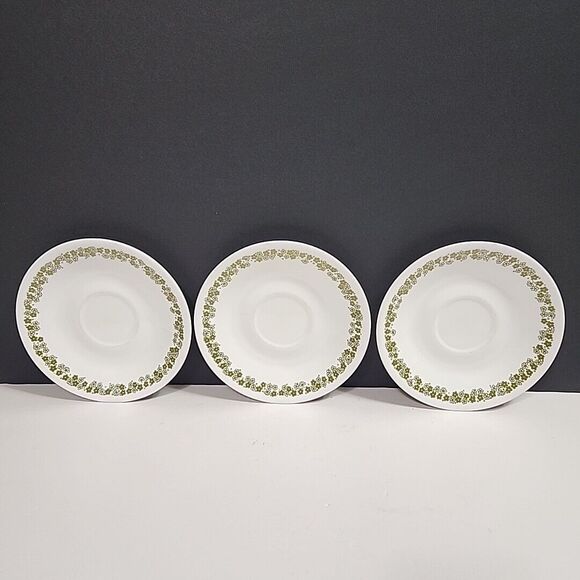 Set of 3 Vintage Corelle Livingware GREEN CRAZY DAISY SPRING BLOSSOM SAUCERS - Picture 1 of 10